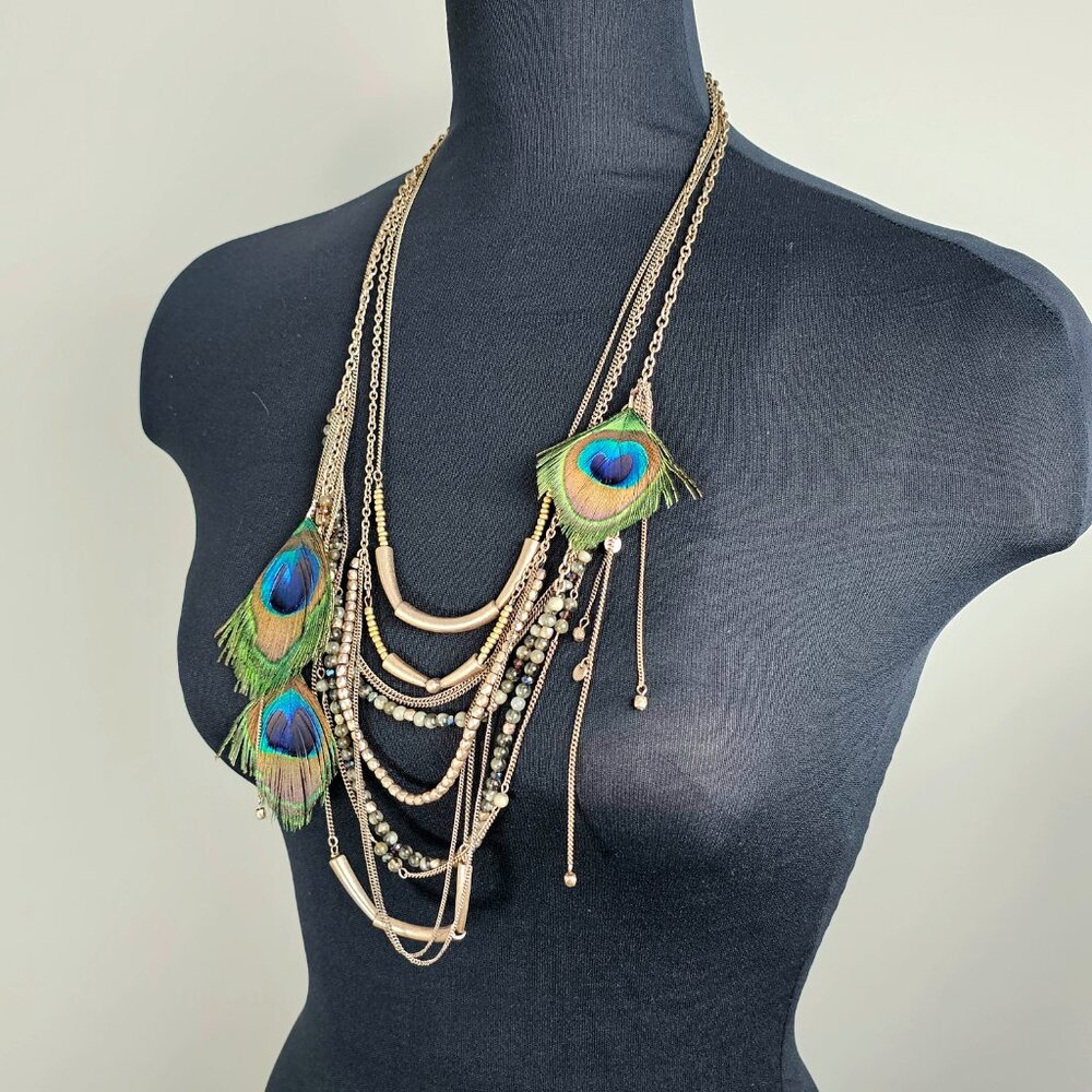 Express Multi-Strand Peacock Feather Statement Ne… - image 5